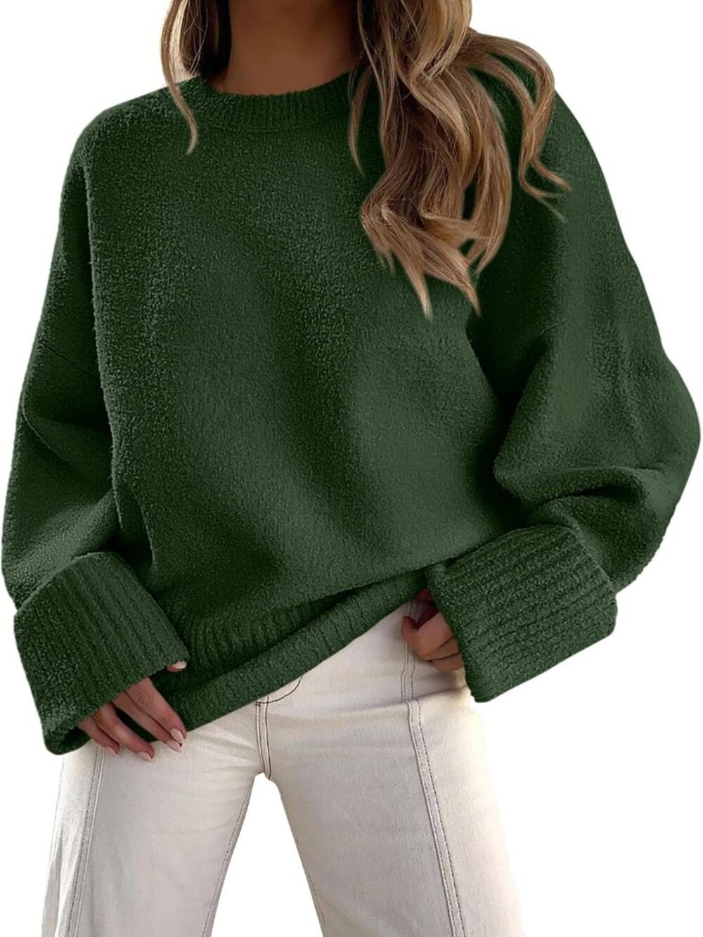 Women's Dark Army Green Fashion Cozy Blouses Long Sleeves Oversized Sweaters